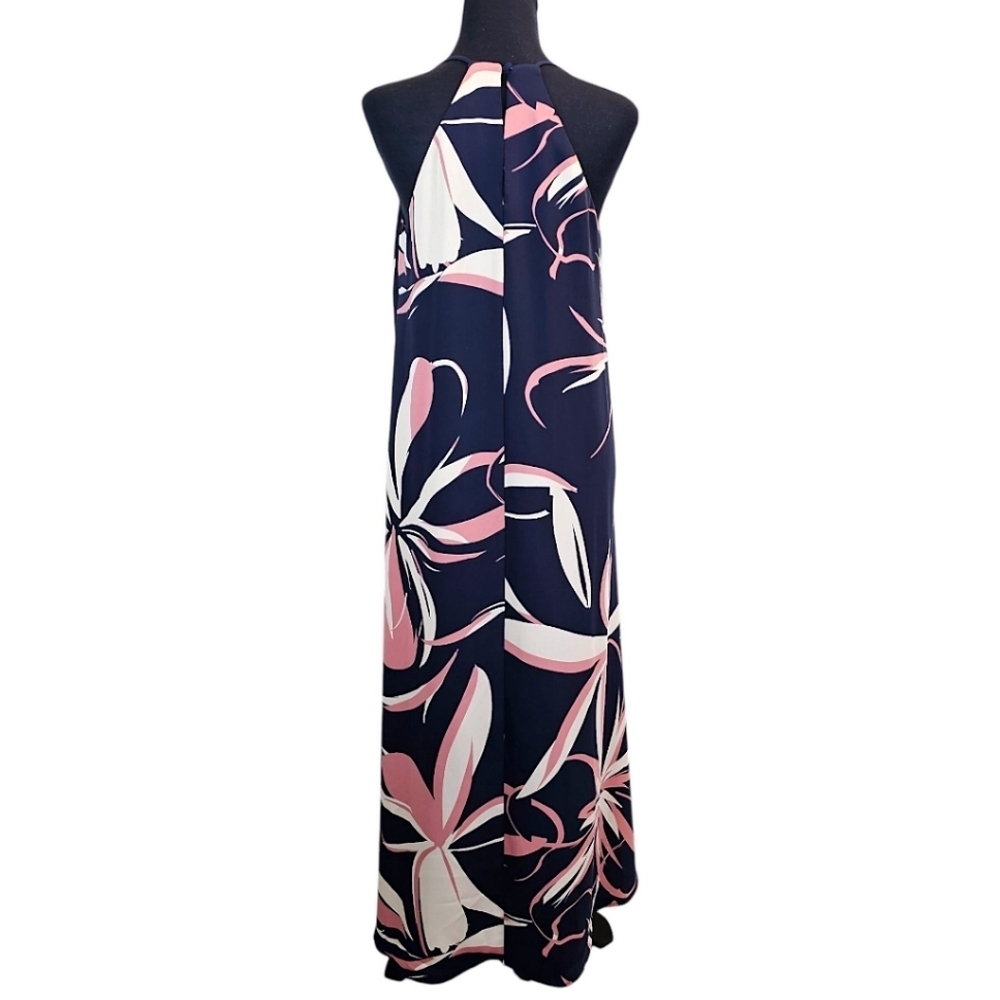 Cynthia Rowley Floral Halter Maxi Dress Sz Small Navy Summer Vacation Resortwear - Picture 5 of 16